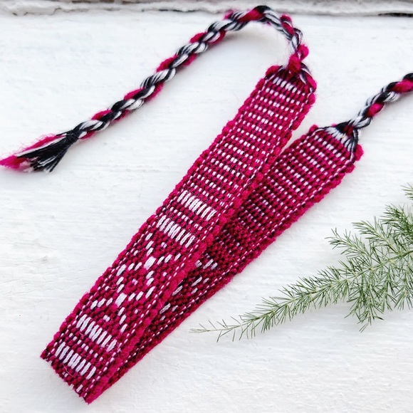 Bright Burgundy Boho Woven Bracelet - Picture 2 of 5